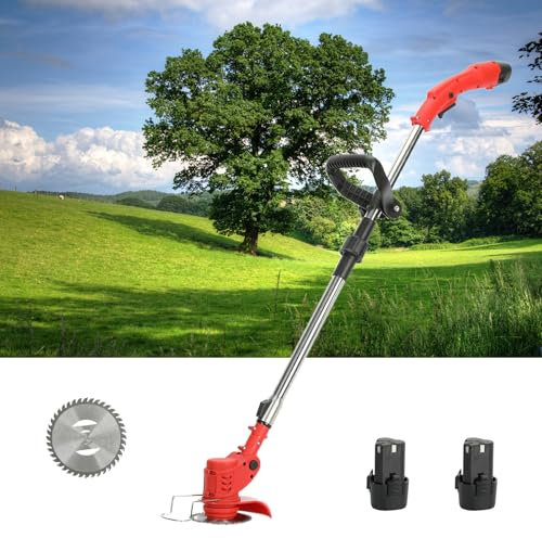 ohfruit Tagliaerba elettrico 12V senza fili tagliabordi elettrico tagliaerba elettrico portatile da giardino con 2 batterie da 2000 mAh rosso