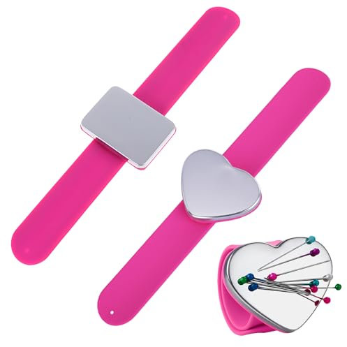 2 Stück Armnadelkissen Magnetisch, Rosa Magnet Nadelkissen Armband, Magnetisches Silikon-Armband für Friseur Friseurbedarf Nähen Nähnadeln Kissen