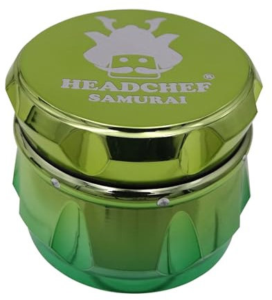 Headchef Samurai Metal Herb Grinder with Sifter Scraper – 4 Piece Grinder, 55mm (Iridescent Green Lime)