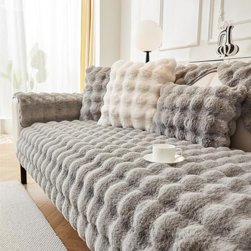 Misorat Samt Sofabezug 1/2/3/4 Sitzer Kaninchen Plüsch Sofa Überzug L Form, Anti-rutsch Waschbar Universelle Couch Überzug Ecksofa, Pets Dog Sofaüberwurf Sofa Überwurf,Sofaschoner,G-70x150cm
