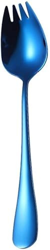 Vintage Stainless Steel 2-in-1 Sporks Salad Forks, 6.5-inch Dessert Spoons, Long Handle Fruit Appetizer Forks (Blue)