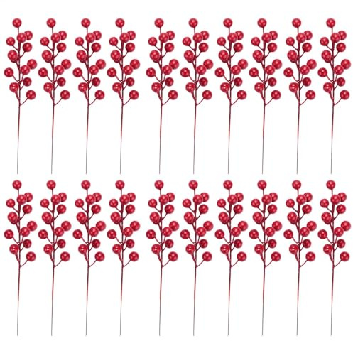 Steli di bacche di Natale, 20 cm, per brunch natalizio con bacche rosse, 20 bastoncini finti di bacche bordeaux, rami decorativi di bacche di agrifoglio per casa, vacanze, matrimoni