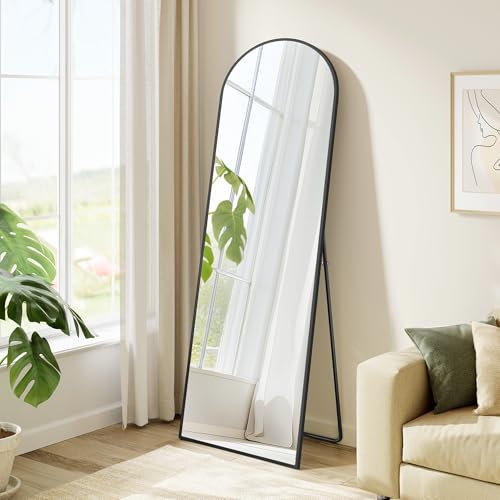 SONGMICS Full Length Mirror, 150 x 40 cm, Arched Full Body Mirror with Stand, Aluminium Alloy Frame, Tempered Glass, for Bedroom, Living Room, Cloakroom, Ink Black LFM035B01