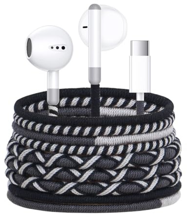 URIZONS Casque Filaire USB C Ecouteurs tressé en Tissu - Écouteurs Intra-Auriculaires colorés de Type C avec contrôle du Volume du Microphone Puce IC numérique Compatible avec Hwaiwe/iPhone 15/16-12#