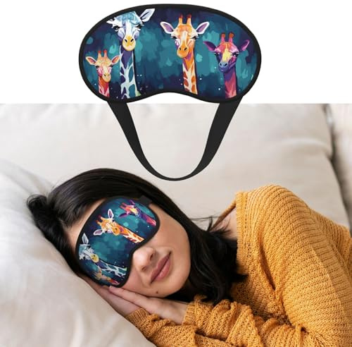 Weiche Schlafmaske, bequem, verdunkelnd, Augenmaske mit verstellbarem Riemen, bunte Giraffen-Fächer, Augenschattenabdeckung für Damen und Herren, tiefe Erholung, Reisen, Arbeit, Zuhause