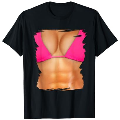 Faux Abs Shirt Bikini Body Muscle Six Pack Faux Gros Seins T-Shirt