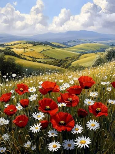 Malen Nach Zahlen Erwachsene Landschaft Paint by Numbers Blume Malen Nach Zahlen mit Rahmen 90X120CM Leinwand Ölgemälde Kit mit Pinseln und Acrylfarbe für Zimmer Deko Wohnzimmer Geschenke für Frauen