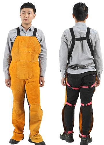 Grembiule da Saldatore in Pelle, Resistente, ignifugo, da Lavoro, Unisex, Regolabile, per Officina, Abbigliamento Protettivo,Giallo,L