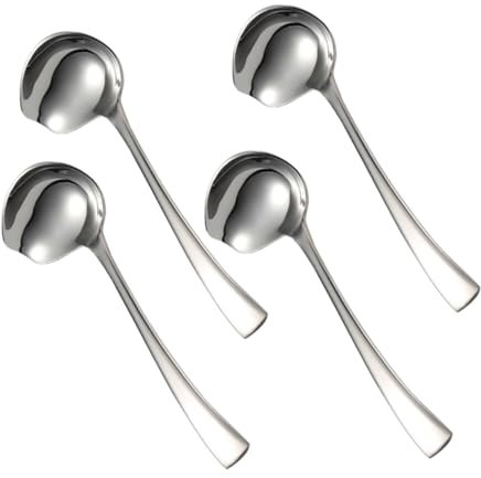 POPETPOP 4pcs Duckbill Spoon Stainless Steel Long Handled Serving Spoon for Soup Wonton Mirror Polished Design