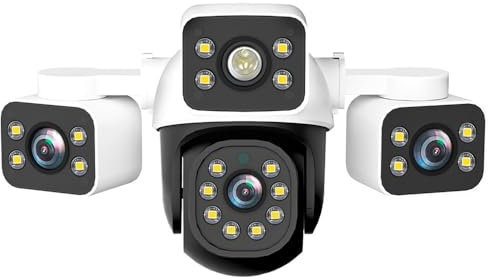 Caméra Extérieure PTZ WiFi 6K 12MP, sans Fil, IP, Trois Objectifs, Zoom X10, Étanche, Suivi Automatique, Vidéosurveillance, Application IPC360Home(12MP 6K Cam Add 64G)