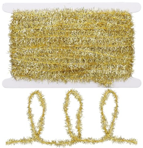 CABODYALS Guirnalda de Oropel Dorado de 22.86 m Y 15mm con Filigrana Brillante, Espumillón Colgante de Papel Metálico Brillante, Guirnaldas Navideñas Esponjosas Y Retorcidas para Fiestas, Bodas, Decor