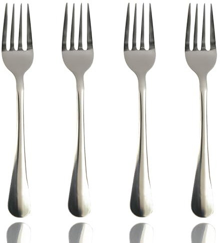 Stainless Steel Forks Set of 4 - Durable, Rust-Resistant, Mirror Finish, Dishwasher Safe - Ideal for Home, Office, Parties - Stylish Utensils for Tea, Coffee, Desserts (4 Stainless Steel Forks)