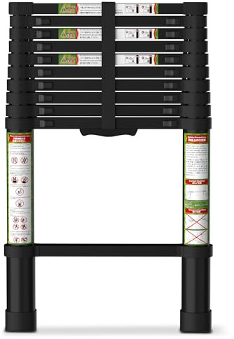 SPIEEK Telescoping Ladder for RV & Attic, 10.5FT Aluminum Extension Ladder with Dual Locking Mechanism, Max Load 330lbs, Compact Foldable Ladder for Roof, Home, Travel Trailer & Multi-Surface Use