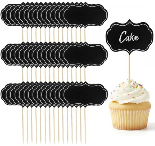 56 Piezas Banderas para Cupcakes,9x5,9 cm Banderas de Comida de Pizarra Marcadores de Queso,banderas de Palillo de Dientes,Etiquetas de Comida para Buffet para Decoraciones de Fiesta (Negro)