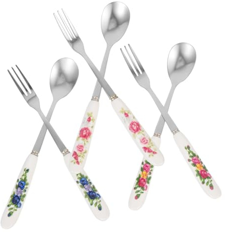 DIYEAH Cubiertos Multiusos para Postre y Ensalada con Mango de Resistente de Acero Inoxidable Cucharas y Tenedores Reutilizables para Fiestas y Camping