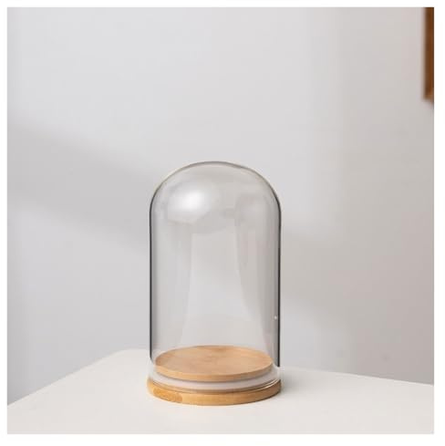 Cloche en Verre Soufflé À La Main avec Support en Bois Stable Couverture pour Terrarium Décoration Maison/Bureau Cloche Résistante À La Température pour Plantes D'Intérieur Cadeau(18cm*45cm)