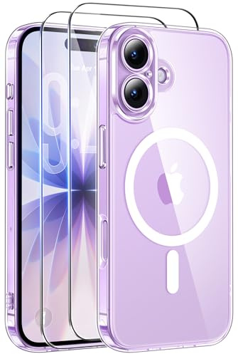 Qasyfanc Funda Magnética para iPhone 17 Compatible con MagSafe con 2 Protector Pantalla, Protección De Cámara Protectora Anti-Amarillo TPU Bumper Carcasa iPhone 17, Transparent