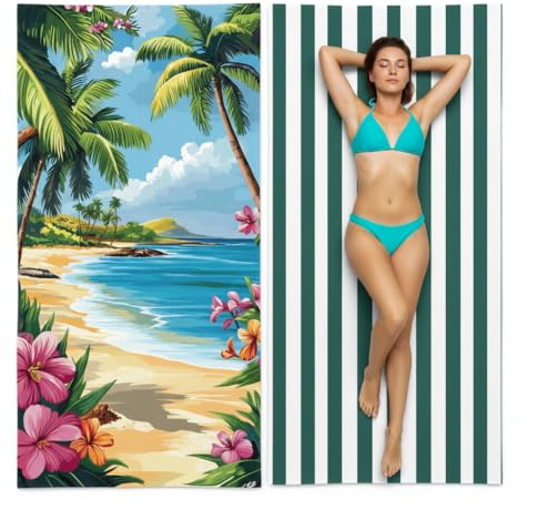 Strandtuch XXL 2 Set Mikrofaser Handtuch 180×90 cm Strand Badetuch Badehandtuch Strandhandtuch Groß Schnelltrocknend Badetücher Duschtuch Strandtücher Beach Towel Urlaub Must Haves Kokospalme