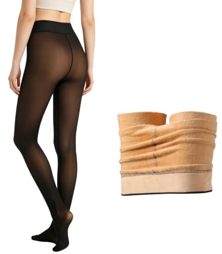 SCCGKP Fleece Lined Tights Women,Warm Sheer Pantyhose Fake Translucent Tights Thick Winter Thermal Leggings