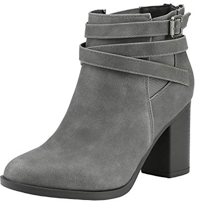 TOETOS Women's Chunky High Heel Ankle Boots Close Toe Fall Heeled Booties Shoes,Size 9.5,Grey,CHICAGO-03