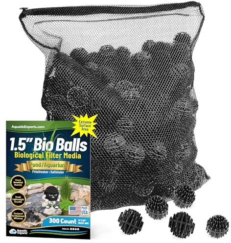 Aquatic Experts 1.5 Large Bio Balls for Ponds – Biological Filter Media for Waterfalls & Outdoor Pond Filters, Treats Up to 1,000 Gallons (300 Count + 14 x 20 Mesh Bag)