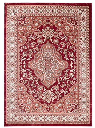 Carpeto Rugs Alfombra Oriental de Diseño Floral de Salón Grande de Pelo Corto - Alfombras de Habitación de Matrimonio, Dormitorio y Comedor - Rojo Crema Beige - 200 x 300 cm