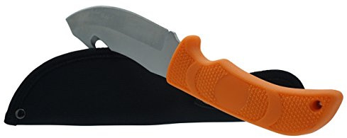 Waffenpflegewelt Skinner Aufbrechklinge Swept-Point-Klinge Jagdmesser Outdoormesser, 440A-Stahl, orangen, gummierten und rutschfestem Griff - Klingenlänge 115 mm, Scheide mit Gürtelschlaufe