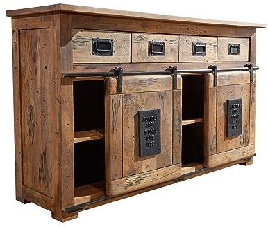 MASSIVMOEBEL24.DE Sideboard Mango Natur lackiert Railway #120