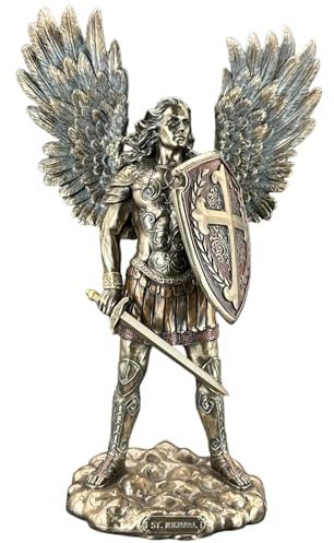 Veronese Erkeängel Michael i rustning med svärd och sköld 36 cm bronserad figur skulptur