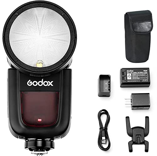 Godox V1-C Flash pour Canon, Flash TTL de Tête Ronde avec Modeling Lampe | 1/8000s HSS 480 Fois Flashs GN76 Flash Puissant avec Batterie Lithium-ION pour Photographie/Mariage/Paysage