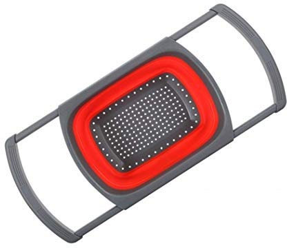 LHKJ Passoire Pliable Silicone, Facile à Nettoyer Corbeille à Aliments Légumes Fruits avec Poignées Extensibles-Rouge