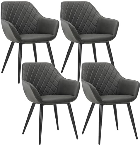 WOLTU Esszimmerstühle 4er Set Küchenstühle Wohnzimmerstühle Polsterstühle Sessel, Armlehnstühle mit Rückenlehne, für Esszimmer, Küche, Wohnzimmer, Kunstleder, Metallbeine, Anthrazit, BH251an-4