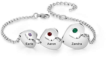 lorajewel Armband Damen Personalisierte Armbänder mit Gravur 1-6 Herz Name Geburtsstein Armband Muttertagsgeschenk Geburtstag Geschenke für Mama Tochter