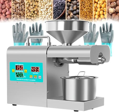 forplubossmmp Presse À Huile Commerciale 820 W, Machine Électrique D'extraction D'huile Chaude Et Froide Automatique avec Baril en Acier Inoxydable Et Gants, Broyeur D'huile De Graines De Noix