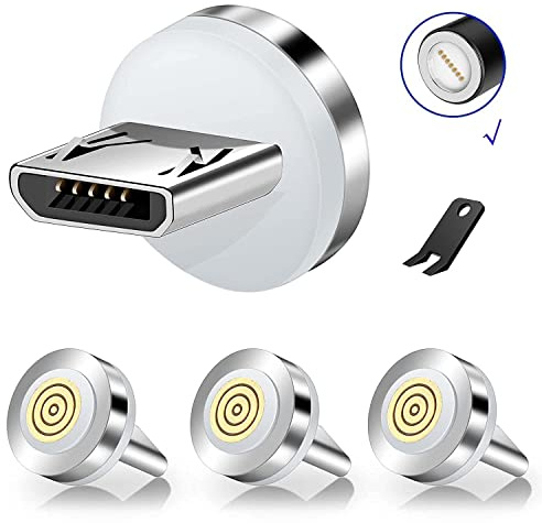 Boffdock 7-Pin Mirco Magnetic Tips,4Pcs Magnetic Connector Tips Head for Micro USB Android Devices with 7 Contact Points without USB Cord