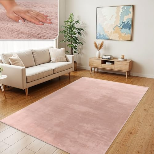 TT Home Wohnzimmer Teppich Hochflor Langflor Kunstfell Weich Modern Unifarben Flauschig, Farbe: Rosa Pink, Größe:120x160 cm