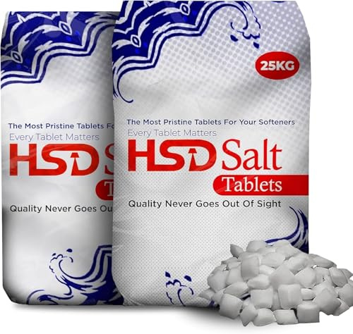 HSD salt tablets 25kg Bags Best for Laundry Kitchen Dish Washing, Compatible to all water softener salt tablet 25kg Food Grade 100% Genuine British dishwasher salts (2 Bags)