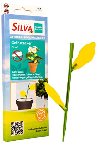SILVA® Gelbsticker gegen Trauermücken & mehr Schädlinge [12 STÜCK] - Gelbtafeln für Zimmerpflanzen - Gelbfalle für Fruchtfliegen & Trauermücken bekämpfen - Gelbkarten Klebefalle - Mückenfalle