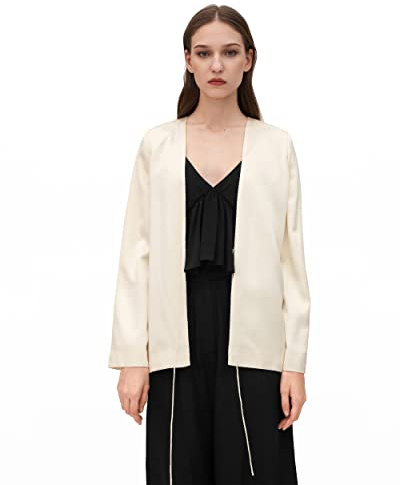 LilySilk 100% Silk Azalea Blazer Jackets for Women Both-Sided Silk Suit Top(Lily White,S)