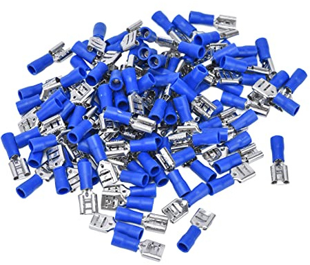 Uadme Capicorda Elettrici Femmina, 100 pezzi FDD2‑250 Connettore Femmina a Forcella con Guscio Isolante per Cavo da 1,5‑2,5 mm², Buona Conduttività, Blu