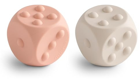 Mushie Trycktärning För Barn och Spädbarn, Sensorisk Leksak, Stärker Koncentration och Uppmärksamhet, Säker och Högkvalitet, Ålder: 10+ månader (Blush/Shifting Sand)