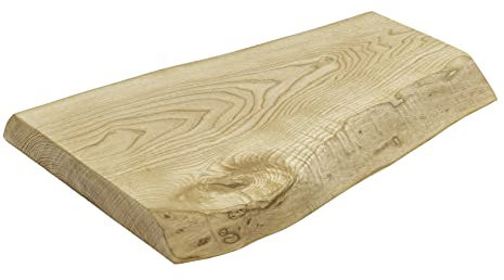 Live Edge Wooden Solid Ash Chopping Board | 500mm x 250mm x 45mm | Premium Reversible Thick European Hardwood Cutting Board Serving Platter | Easy Clean Treated Wood Surface