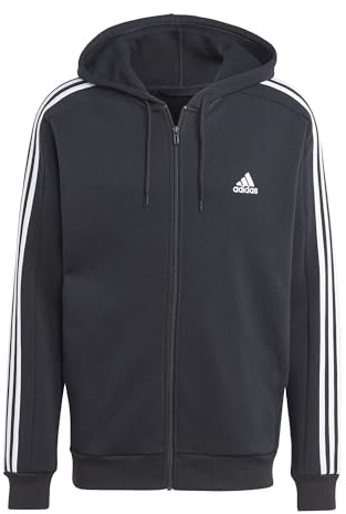 adidas Herr Essentials Fleece 3-ränder hel dragkedja huvtröja, svart, XX-Small, Svart, XXS