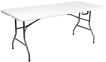REQUISITE NEEDS Heavy Duty 6ft Trestle Folding Table Plastic Trestle for Garden Patio BBQ Picnic Party Dining Camping Catering Market White with Carrying Handle