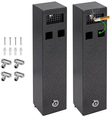 Cigarette Ashtray Outdoor Wall Mount, Commercial Smoking Receptacles (Pack of 2) Black Butt Can Bin Container for Garden Office Restaurants Bars Cigarette Butt Disposal