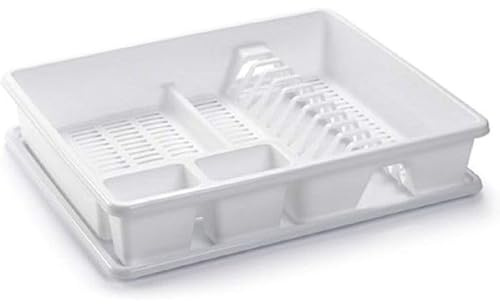 FlashPrix Égouttoir à vaisselle avec plateau, égouttoir à vaisselle en plastique résistant pour cuisine, compact, grande capacité, 48 x 38 x 9 cm, blanc