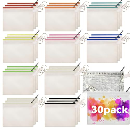 Frienda 30 Pieces Sublimation Blank Small Coin Canvas Makeup Bags Bulk Cosmetic DIY Craft Pouch with Zipper Coin Purse Pencil Pouch Travel Toiletry Organizer(Multi Color)