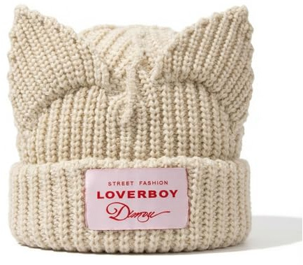 VPTMRP Niedliche Katzenohren-Mütze Cat Ear Beanie Strickmütze Warme Slouchy Häkelmütze