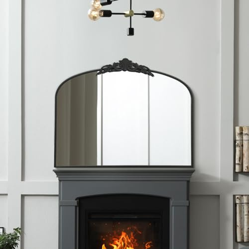 MirrorOutlet The Crown - Black Metal Framed Classic Arched Wall Mirror with Feature Crown 40 X 31 (102CM X 80CM) Black. 2cm Wide Frame and 3cm Deep