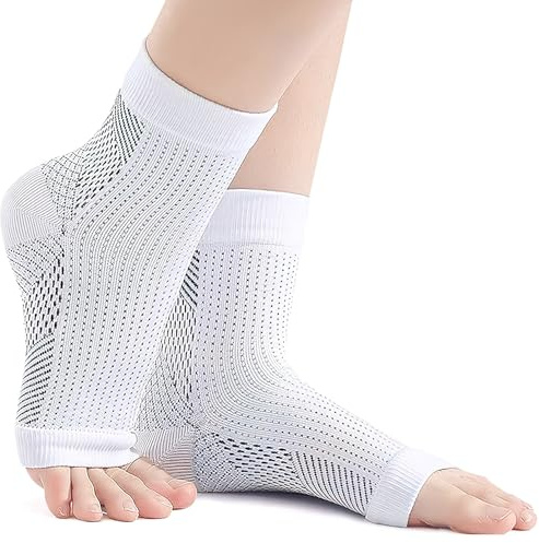 Ownkim Calze per neuropatia, nano-calze per neuropatia, Calze Terapeutiche per Neuropatia e Supporto Caviglie, fasciatura del piede per fascite (Bianco, L-XL)